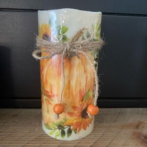 Rustic Orange Floral Candle